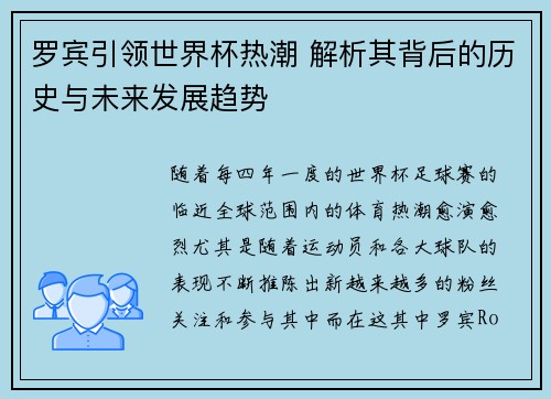 罗宾引领世界杯热潮 解析其背后的历史与未来发展趋势